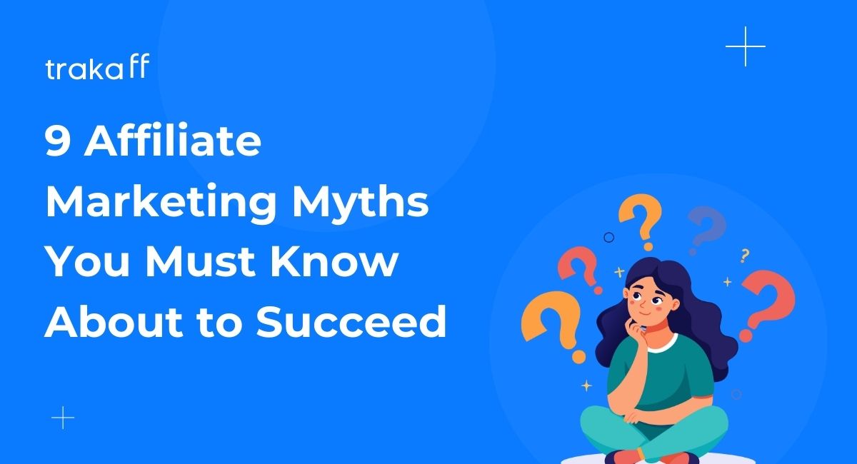  A graphic representing nine common affiliate marketing myths being shattered, symbolizing the importance of debunking misconceptions.