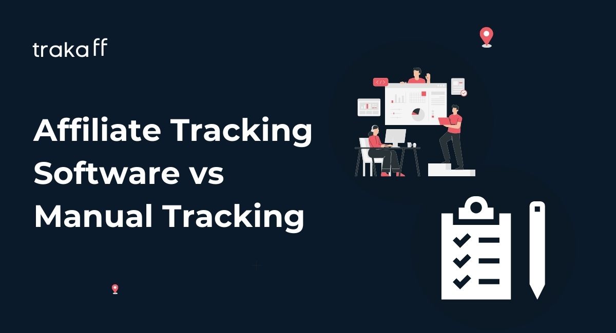 A graphic comparing affiliate tracking software and manual tracking methods, highlighting their advantages and disadvantages.