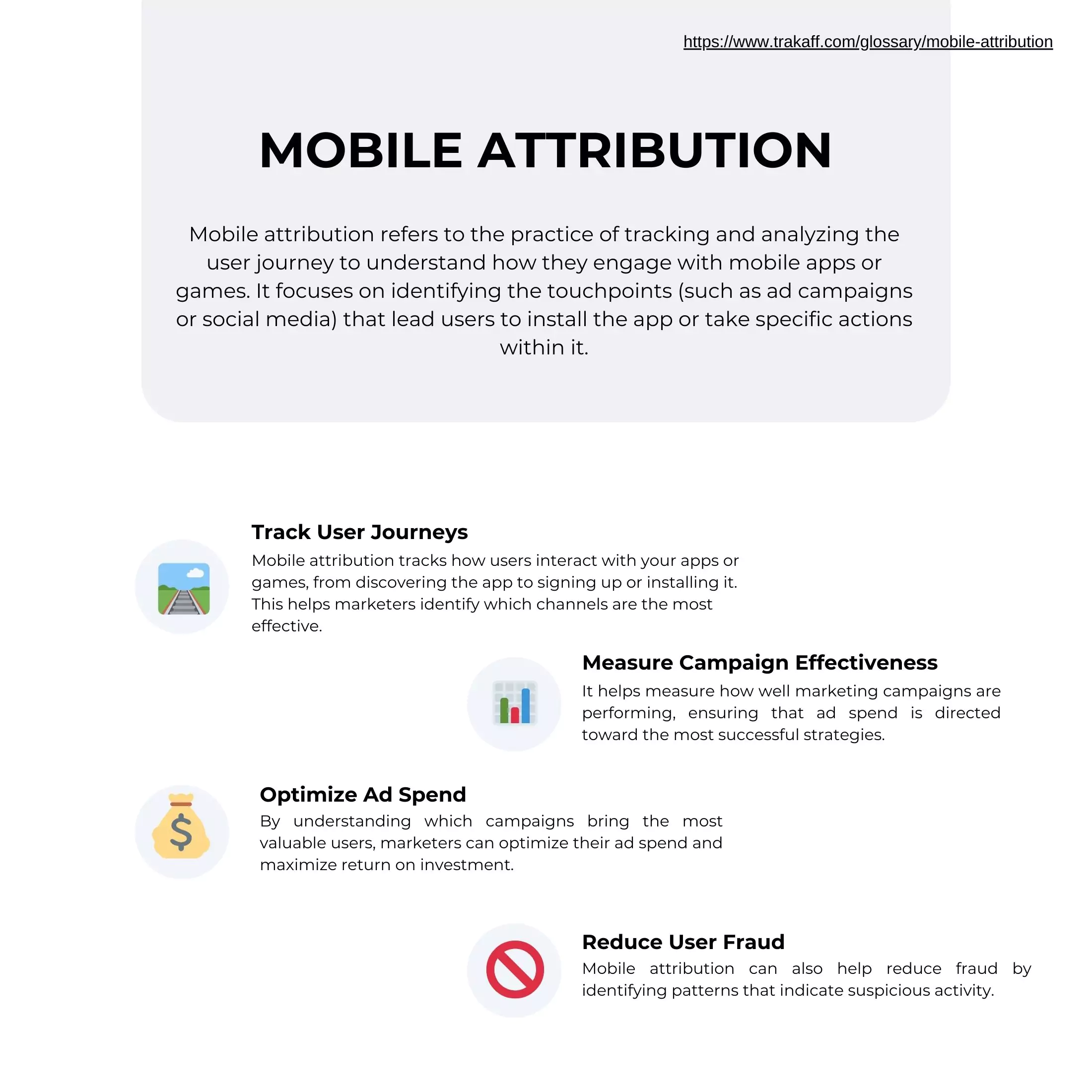 Infographic explaining the importance of mobile attribution in app marketing.